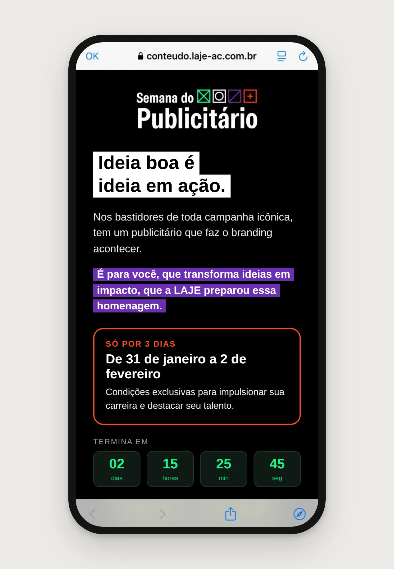 Semana do Publicitário landing page with countdown