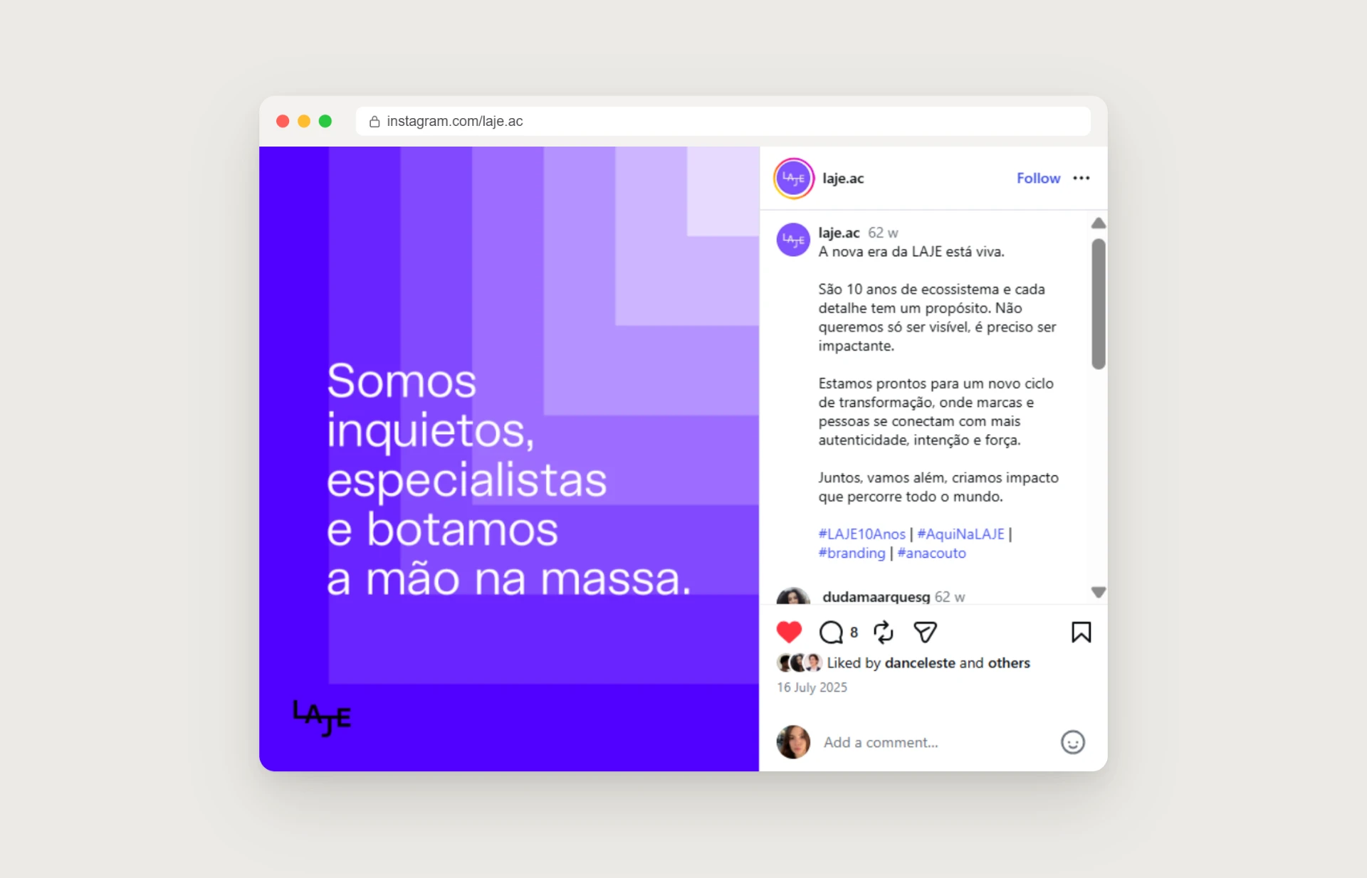 Instagram launch post for LAJE’s new era