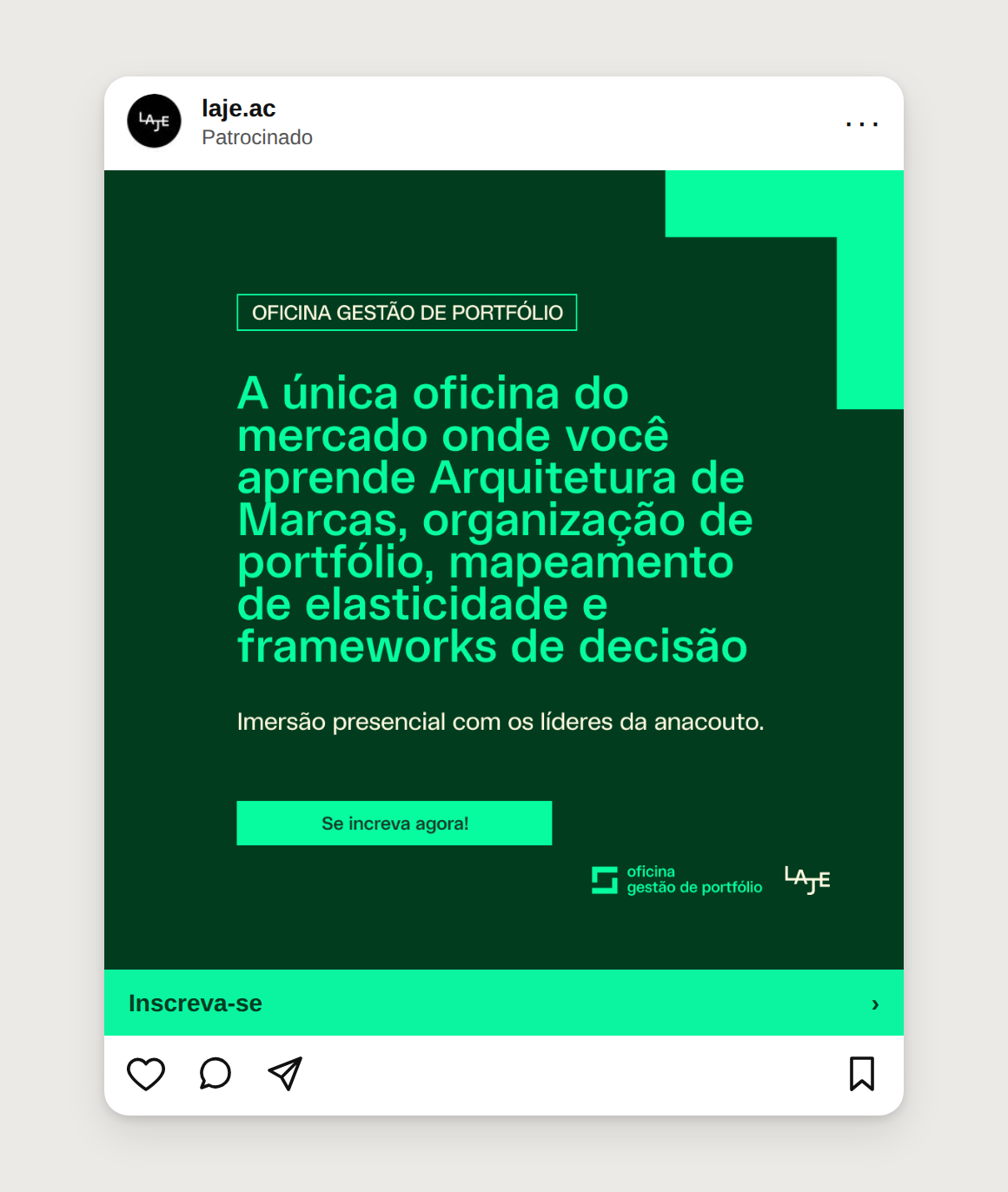 Anúncio da Oficina Gestão de Portfólio