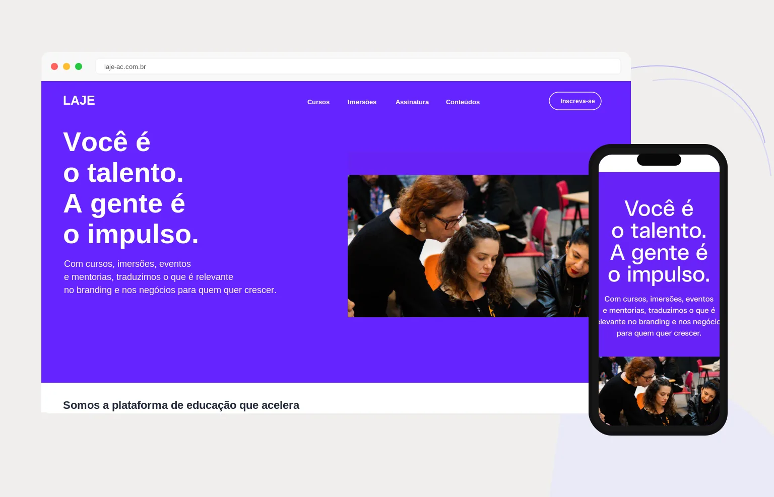 LAJE institutional homepage on desktop and phone